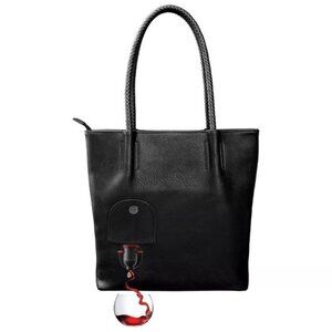 PortoVino Tuscanino Wine Purse Black Vegan Leather Pouring Tote NWT